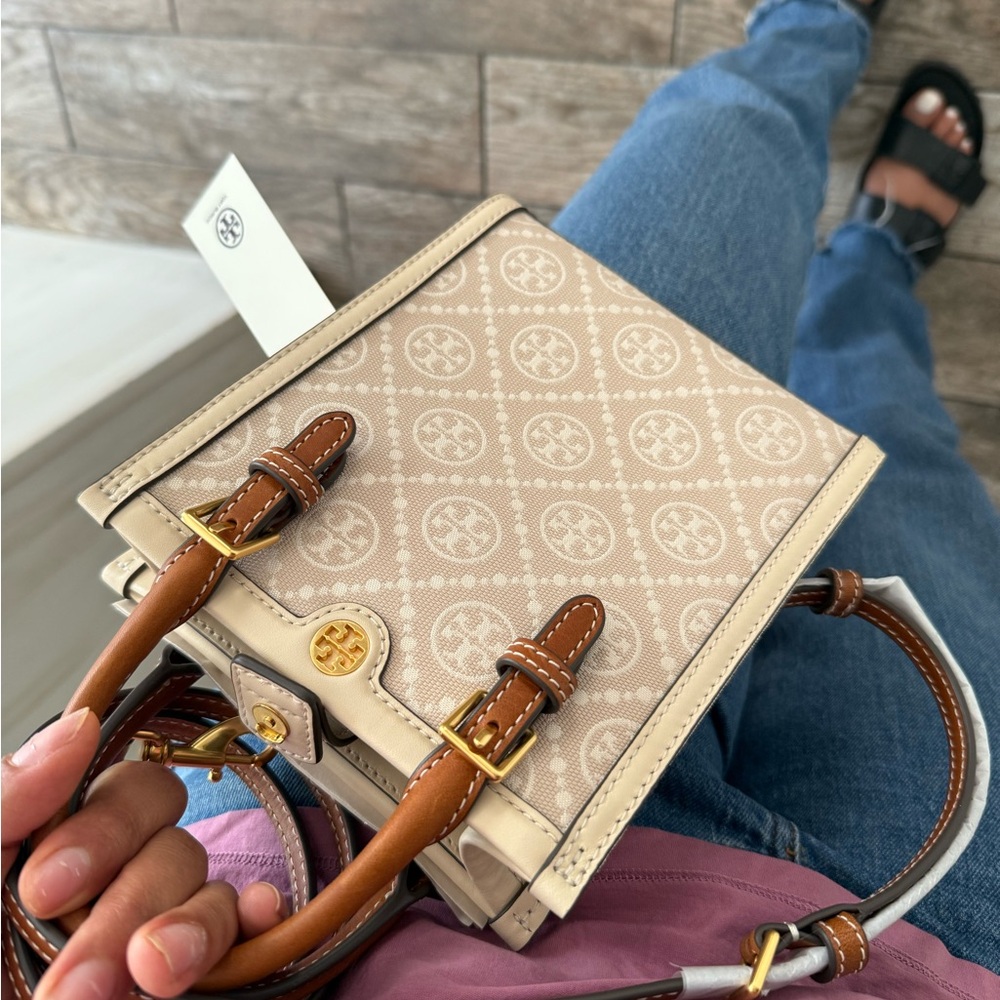 Tory Burch T monogram mini tote in ivory color - Picture 9 of 10